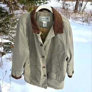 LL Bean Chore Barn Coat  Insulated Quilted Brown Corduroy Trim mens sz :  M